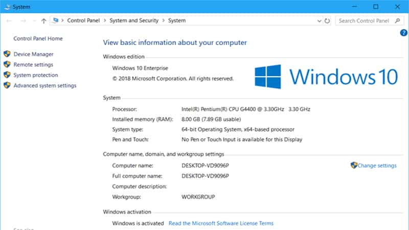 how to check computer specs windows 10